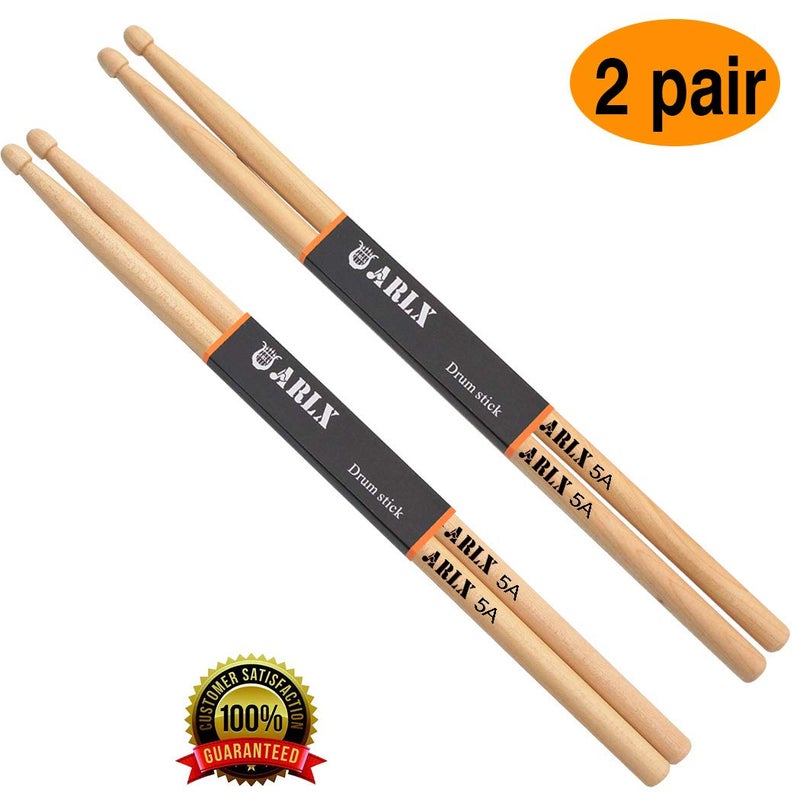 ARLX Drum Sticks 5A Wood Tip Drumstick (2 Pair Maple) - Image 2